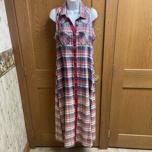 Arrata Silent Journey Plaid & Floral Boho Maxi Dress - Medium